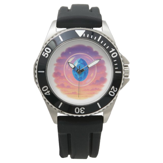 Mystical Blue Gem Sunset – Spiritual Watch Design Armbanduhr (Vorderseite)