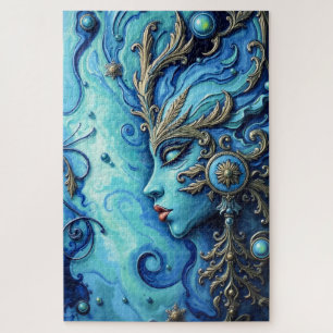 Mystical Blue Goddess Art - Verzierte Golddetails Puzzle