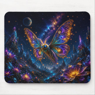 Mystical Blue & Gold Celestial Moth Mouse Pad Mousepad