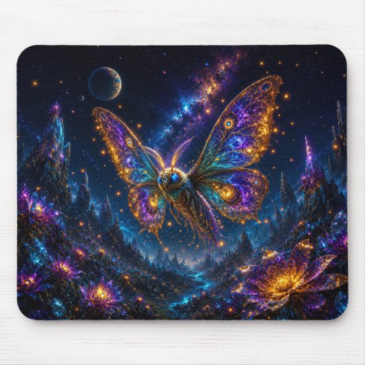 Mystical Blue & Gold Celestial Moth Mouse Pad Mousepad (Vorne)