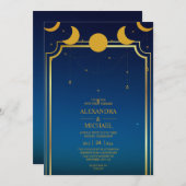 Mystical Blue Gold Celestial Stars Wedding Invit Einladung (Vorne/Hinten)