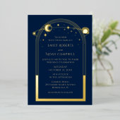 Mystical Blue Gold Sun Moon Astronomie Space Folieneinladung (Stehend vorne)