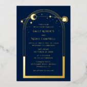 Mystical Blue Gold Sun Moon Astronomie Space Foto Folieneinladung (Vorderseite)