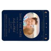 Mystical Blue Gold Sun Moon Star Save the Date Magnet (Horizontal)