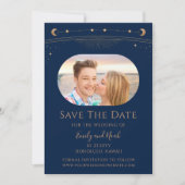 Mystical Blue Gold Sun Moon Star Space Save The Date (Vorderseite)