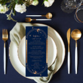 Mystical Blue Gold Sun Moon Stars Space Wedding Menükarte