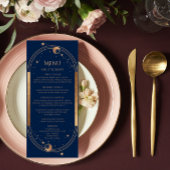 Mystical Blue Gold Sun Moon Stars Space Wedding Menükarte