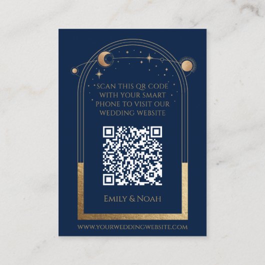 Mystical Blue Gold Wedding Website UAWG QR Code Begleitkarte (Rückseite)