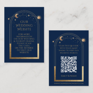 Mystical Blue Gold Wedding Website UAWG QR Code Begleitkarte