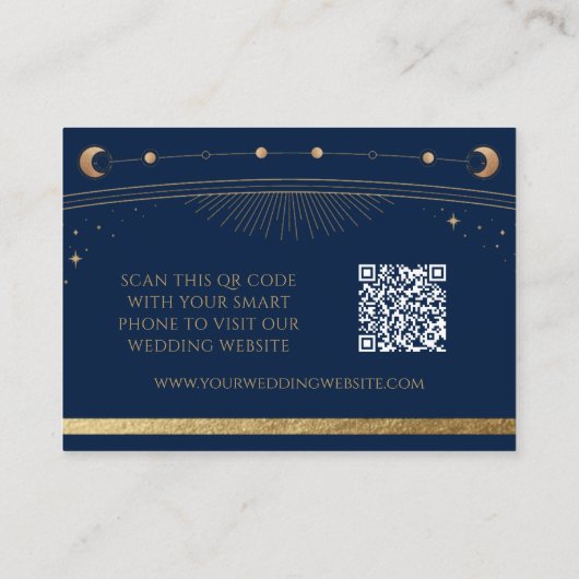 Mystical Blue Gold Wedding Website UAWG QR Code Begleitkarte (Rückseite)