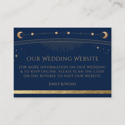 Mystical Blue Gold Wedding Website UAWG QR Code Begleitkarte (Vorderseite)