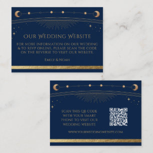 Mystical Blue Gold Wedding Website UAWG QR Code Begleitkarte