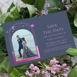 Mystical Blue Lila Sun Moon Star Space Save The Date