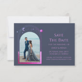 Mystical Blue Lila Sun Moon Star Space Save The Date (Vorderseite)