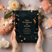 Mystical Blue Midnight Gold Celestial Wedding Einladung