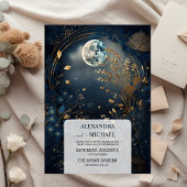 Mystical Blue Midnight Gold Celestial Wedding Einladung