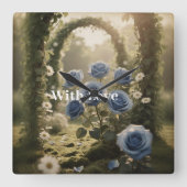 Mystical Blue Rose Timeless Heirloom Gift Floral Quadratische Wanduhr (Vorderseite)