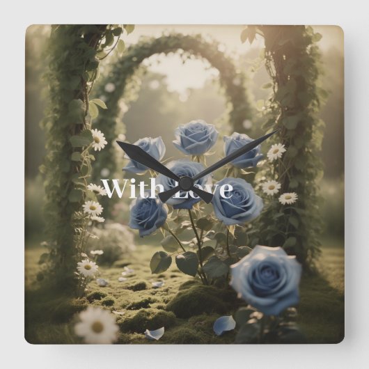 Mystical Blue Rose Timeless Heirloom Gift Floral Quadratische Wanduhr (Vorderseite)