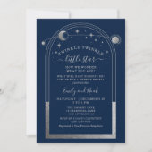 Mystical Blue Silver Sun Moon Stars Babydusche Einladung (Vorderseite)