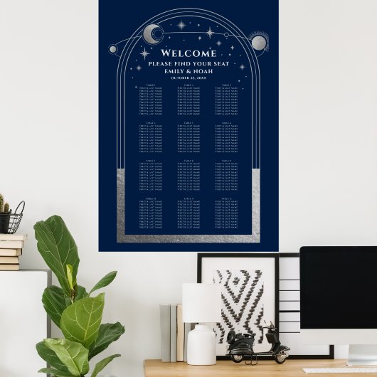 Mystical Blue Silver Sun Moon Stars Hochzeit Poster (Heimbüro)