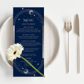 Mystical Blue Silver Sun Moon Stars Space Wedding Menükarte