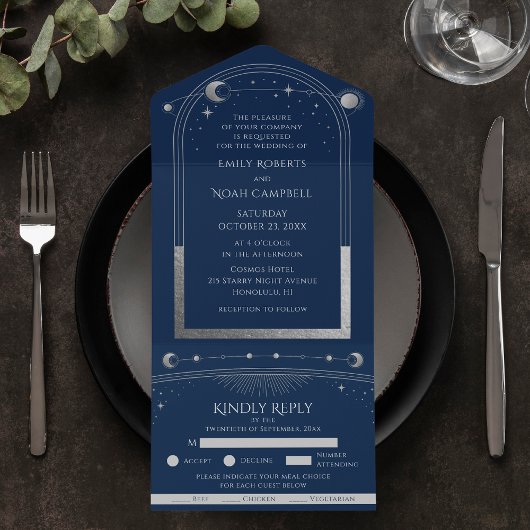Mystical Blue Silver Sun Star Moon Astronomie Spac All In One Einladung