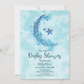 Mystical Blue & Silver Watercolor Halbmond Einladung (Vorderseite)