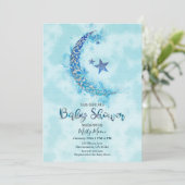 Mystical Blue & Silver Watercolor Halbmond Einladung (Stehend Vorderseite)