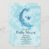 Mystical Blue & Silver Watercolor Halbmond Einladung (Vorne/Hinten)