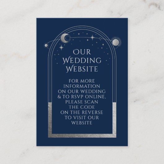 Mystical Blue Silver Wedding Website UAWG QR Code Begleitkarte (Vorderseite)