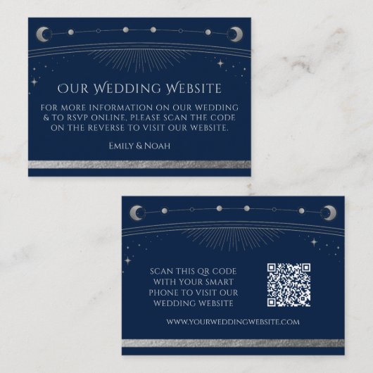Mystical Blue Silver Wedding Website UAWG QR Code Begleitkarte (Vorne/Hinten)