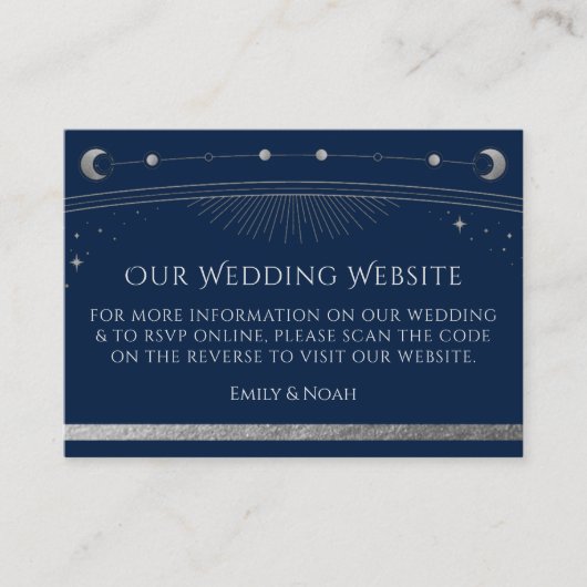 Mystical Blue Silver Wedding Website UAWG QR Code Begleitkarte (Vorderseite)