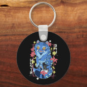 Mystical Blue Tiger Japanese Folk Art Style Schlüsselanhänger (Vorderseite)