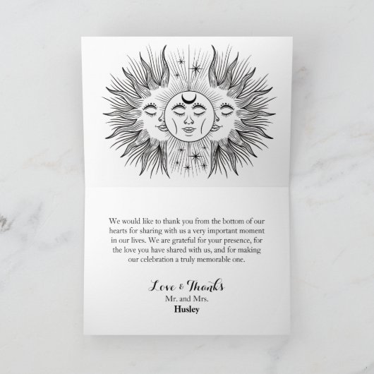 Mystical Boho Celestial Sun & Moon Handfasting Dankeskarte (Innenseite)