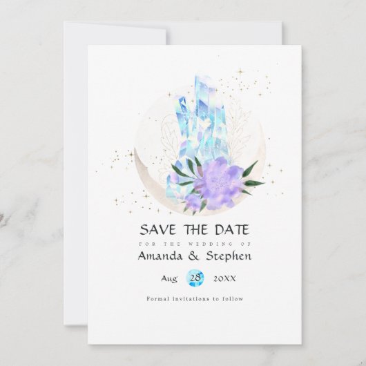 Mystical Boho Crystal Moon Wedding rettet das Datu Save The Date (Vorderseite)