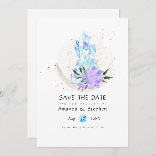 Mystical Boho Crystal Moon Wedding rettet das Datu Save The Date (Vorne/Hinten)