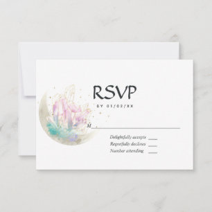 Mystical Boho Crystal Moon Wedding RSVP Karte