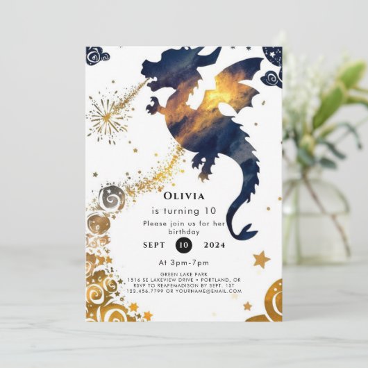 Mystical Boho Dragon Birthday Einladung (Stehend Vorderseite)