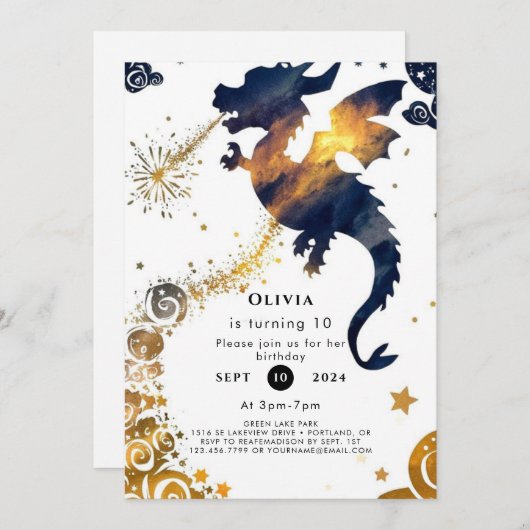 Mystical Boho Dragon Birthday Einladung (Vorne/Hinten)