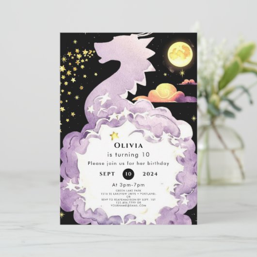 Mystical Boho Dragon Birthday Einladung (Stehend Vorderseite)