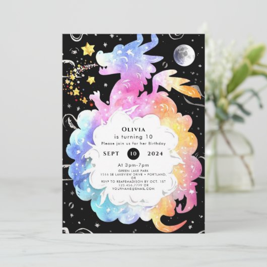 Mystical Boho Dragon Birthday Einladung (Stehend Vorderseite)