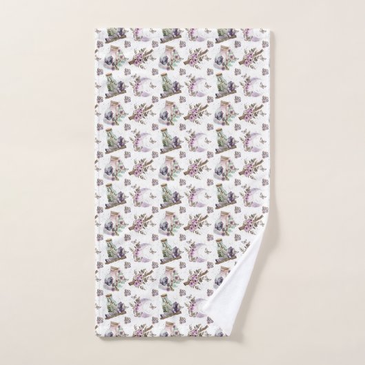 Mystical Boho Lavender Anemone Moon & Posts Badhandtuch Set (Handtuch)