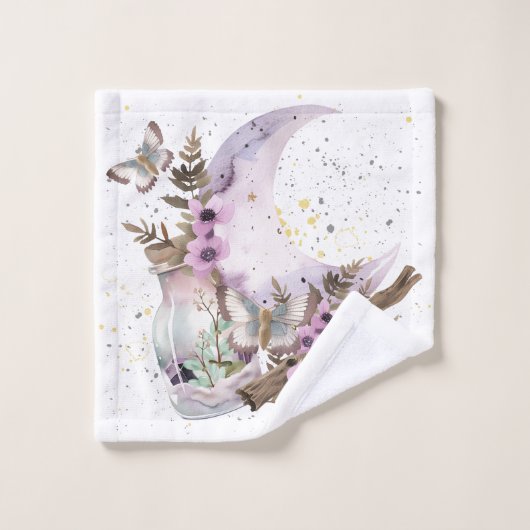 Mystical Boho Lavender Anemone Moon & Posts Badhandtuch Set (Waschlappen)