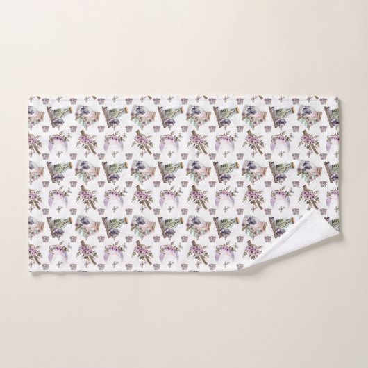 Mystical Boho Lavender Anemone Moon & Posts Badhandtuch Set (Handtuch)