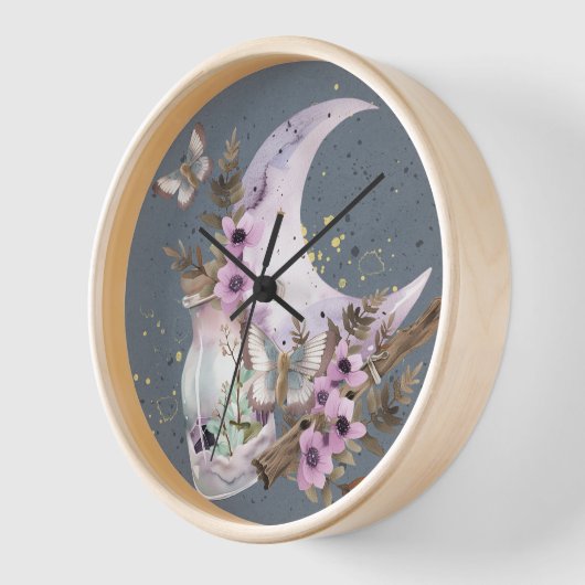 Mystical Boho Lavender Anemone Moon Uhr (Winkel)