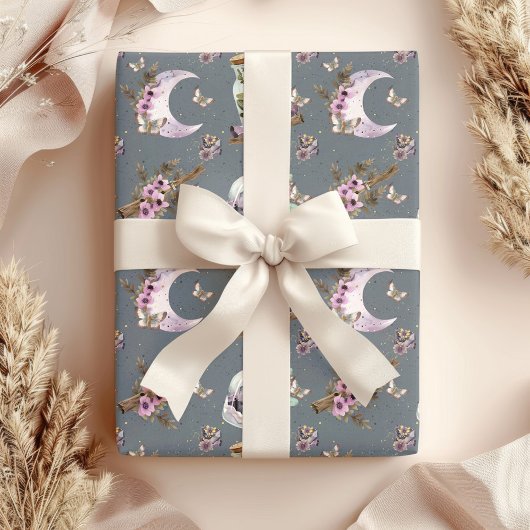 Mystical Boho Lavender Anemone Moon und Flaschen Geschenkpapier