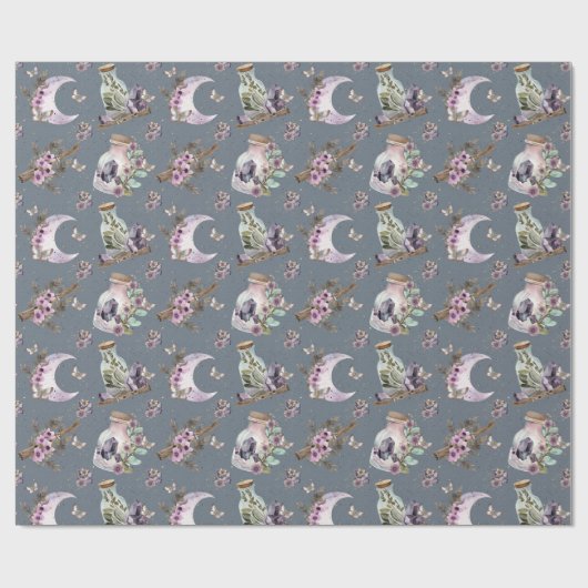 Mystical Boho Lavender Anemone Moon und Flaschen Geschenkpapier (Flach)