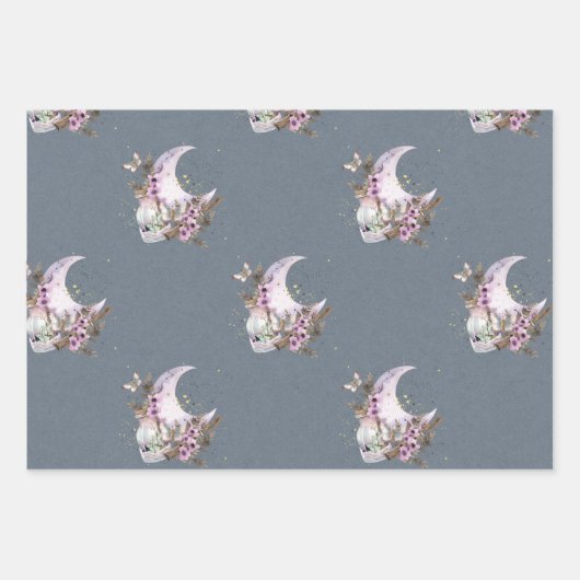 Mystical Boho Lavender Anemone Moon und Flaschen Geschenkpapier Set (Vorderseite 3)