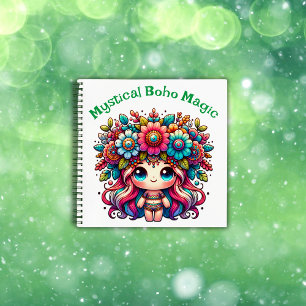 Mystical Boho Magic Green Text on White   Notizblock