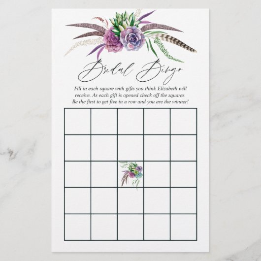 Mystical Boho Succulent Brautparty Bingo (Vorderseite)